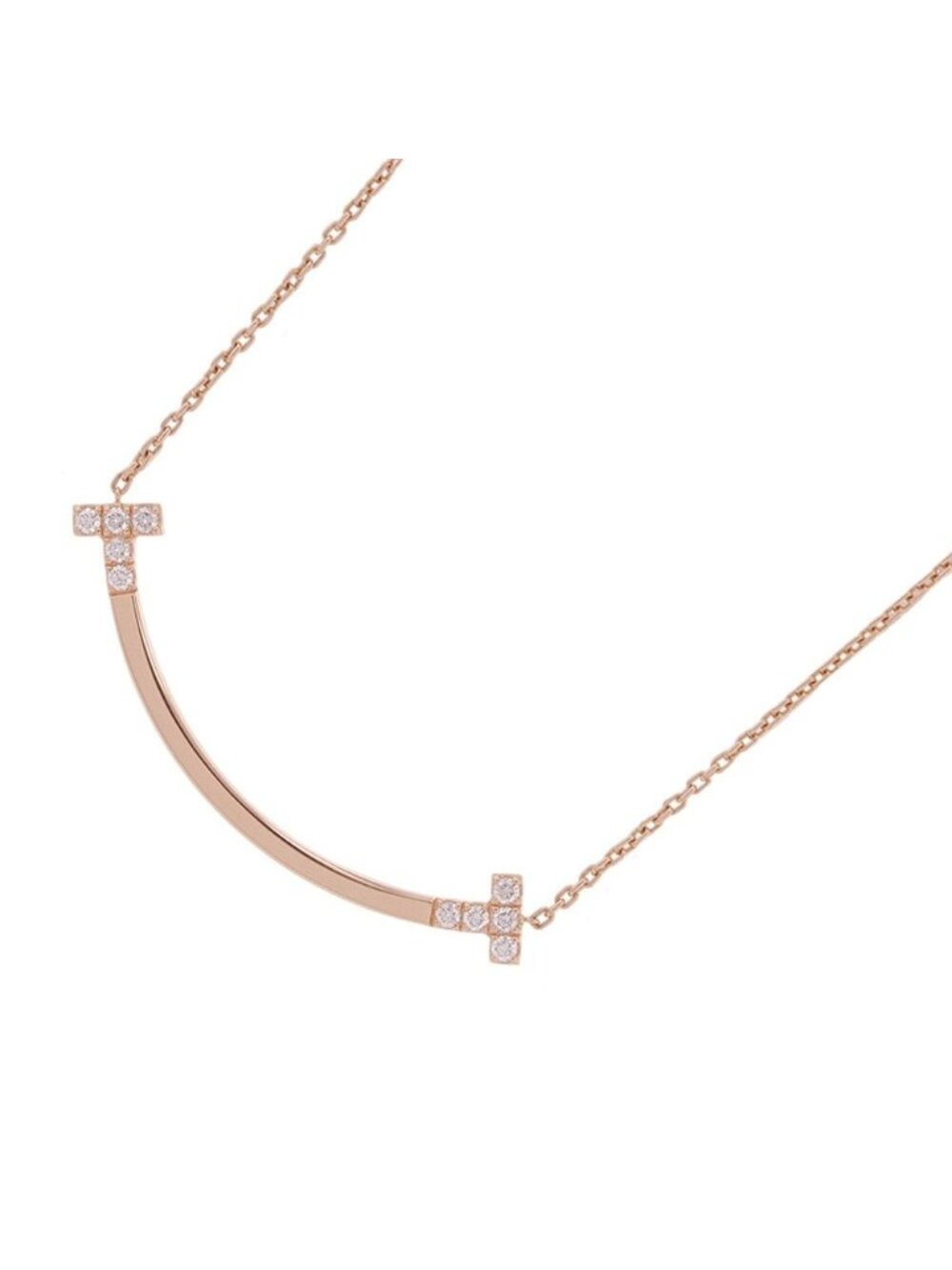 Tiffany & Co Necklace T Smile Pendant Medium Diamond Total 18k Pink Gold